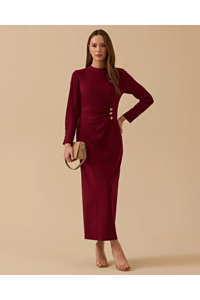 SCL Metal Aksesuarlı Drapeli Krep Elbise