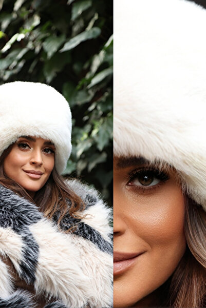 Mağazam Online Pălărie din blană artificială de pluș, pufosă, cu păr dens, pentru femei, iarnă - alb Toscana