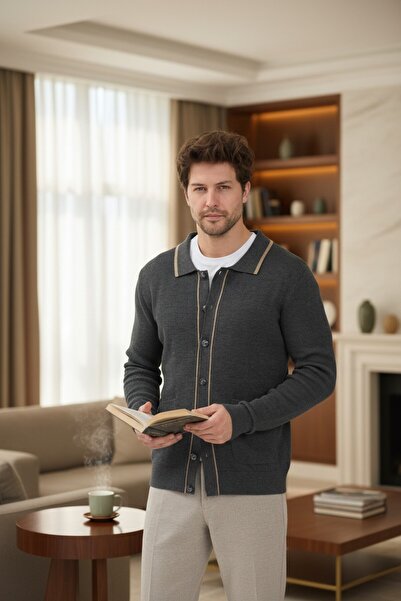 Frappoli Ανδρική πλεκτή ζακέτα από βαμβακερό μείγμα καπνιστού βαμβακιού Loix με τσέπες