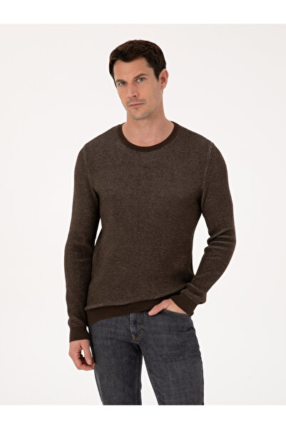 Cacharel Kahverengi Slim Fit Pamuk Karışımlı Bisiklet Yaka Triko Kazak 50318983-VR029