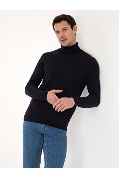 Cacharel Lacivert Slim Fit Pamuk Karışımlı Balıkçı Yaka Basic Triko Kazak 503...