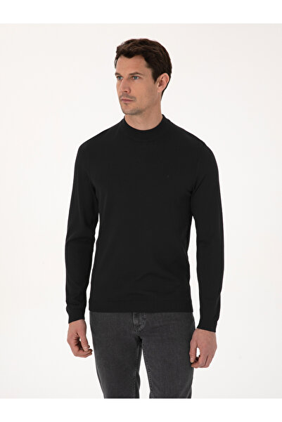 Cacharel Black Slim Fit Wool Blend Quarter Turtleneck Basic Knitwear Sweater ...