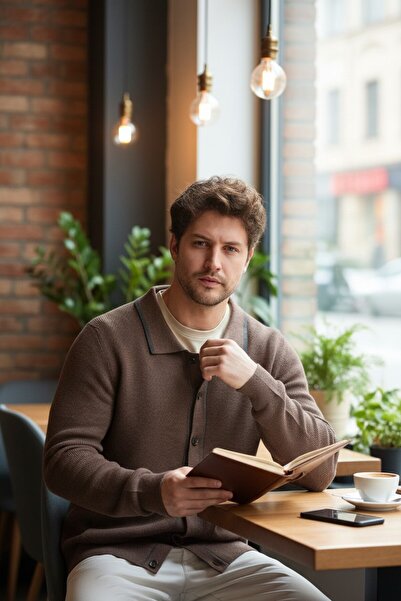 Frappoli Ανδρική πλεκτή ζακέτα Loix από βαμβακερό μείγμα καφέ χρώματος με τσέπες