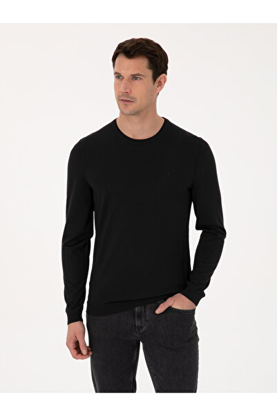 Cacharel Siyah Slim Fit Yün Karışımlı Bisiklet Yaka Basic Triko Kazak 50318854-VR046