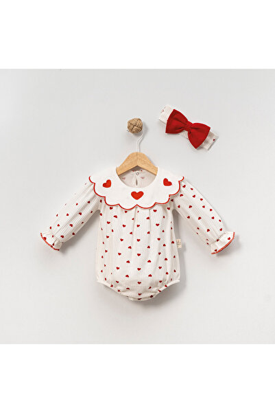 MixMax Bebe Baby Girl Bandana Heart Patterned Wide Collar Romper 100% Cotton