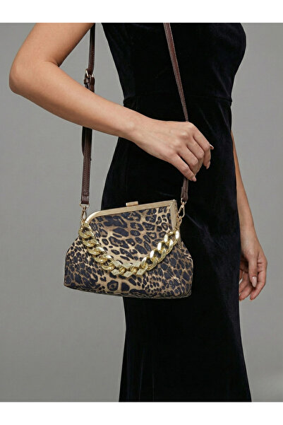 OUEEN ELİZABETH ВІНТАЖНА СУМКА НА ПЛЕЧЕ ДЛЯ ЖІНОК З ЛЕОПАРДОВИМ ПРИНТОМ (ТКАНИНА SCUBA)