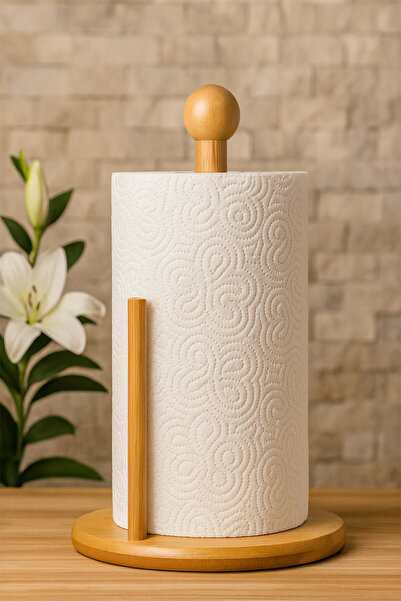Mutfak Köşesi Lona Bamboo Paper Towel Holder – Natural Wood Stand, Kitchen Countertop Paper Towel Holder, Napkin Holder