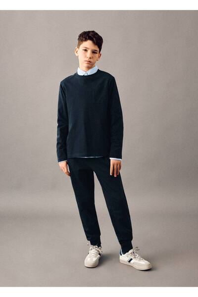 MANGO Kids Uzun kollu cepli tişört