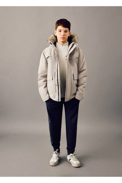 MANGO Kids Kapüşonu suni kürklü anorak