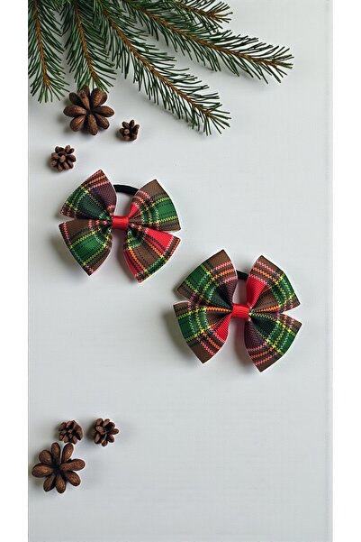 MeloKids Plaid Patterned Christmas Themed Elastic Ribbon Hair Clip