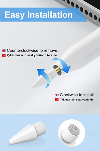 EWEC Apple Pencil Replacement Tip – 1St and 2Nd Generation Nesil, Pro, Usb-C Compatible, Set with Transparent Storage Box (6 Pieces)