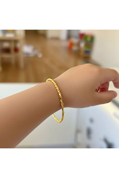 6 Gr (gram) Çocuk Bilezik Paftalı İkili Burma Bilezik 22 Ayar Altın Yatırımlık İşçilikisiz