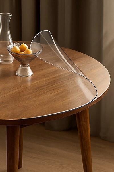 Rona Home Yuvarlak Şeffaf Silinebilir Masa Örtüsü| 1,3 mm Kalın PVC Kaymaz Sofra Bezi