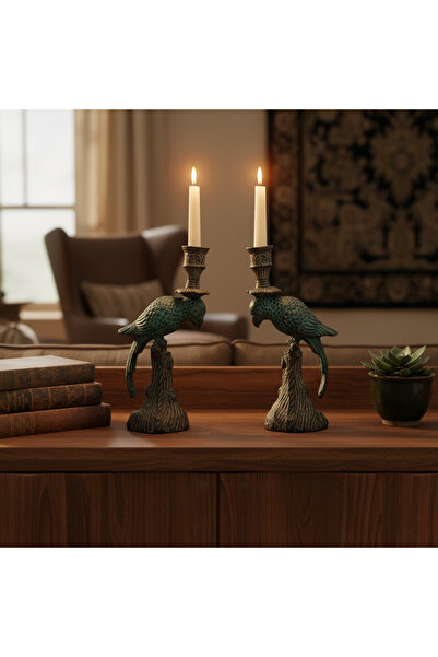 Lorena Home Decor 2 'li Papağan şamdan