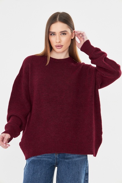 NSRKNİTWEAR Plain Knit Oversized Soft Texture Young Women's Sweater - Crew Neck