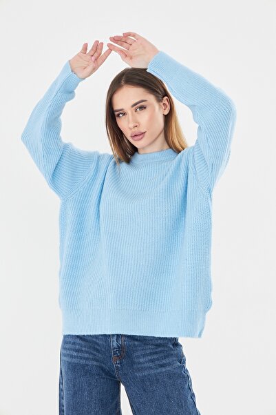 NSRKNİTWEAR Oversize Yumuşak Dokulu Rahat Kalıp Kadın Kazak - Bisiklet yaka