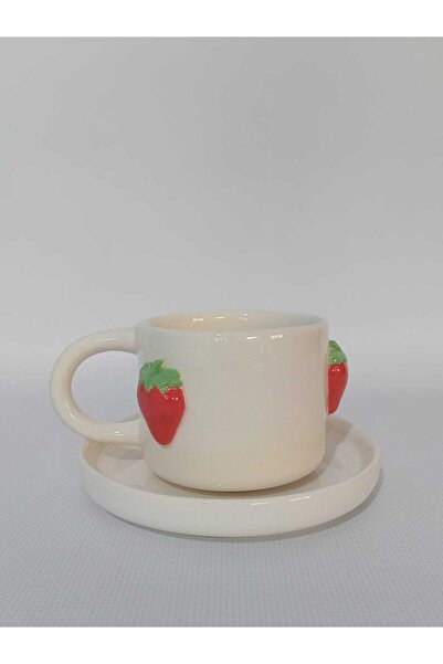 Zümrüdüanka Seramik Strawberry Embossed Handmade Ceramic Coffee Cup
