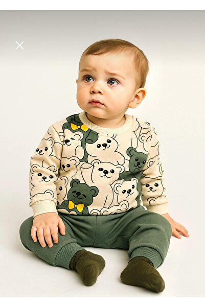 mini mia Teddy Bear Printed Baby Set of 2 – Sweatshirt and Pants Set