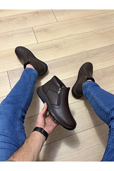 Taşpınar Ayakkabı 100% Genuine Leather Men's Comfortable Daily Winter Orthopedic Double Zipper New Season Boots 40-45