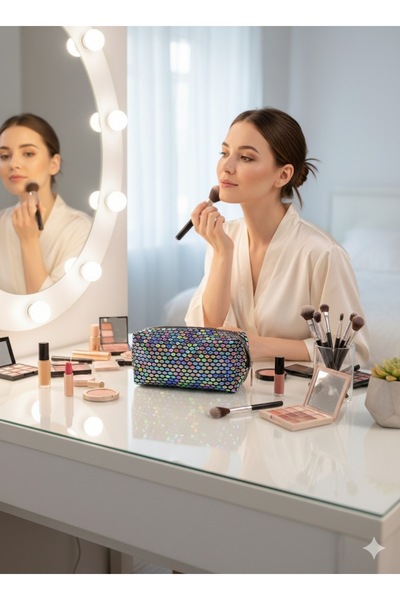 Madame Mini Plush Women's Makeup Bag with Furry Zipper