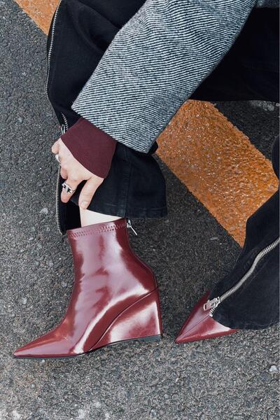 I Love Shoes Valoti Kadın Dolgu Topuklu Bot Bordo Mat Deri