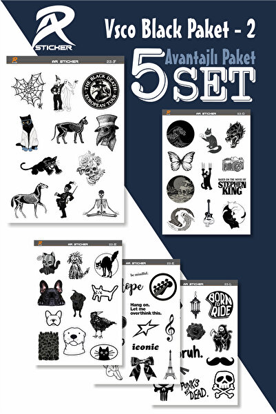 AR Sticker Vsco Black Laptop Notebook Tablet Sticker Avantajlı Paket 2 - 5SET