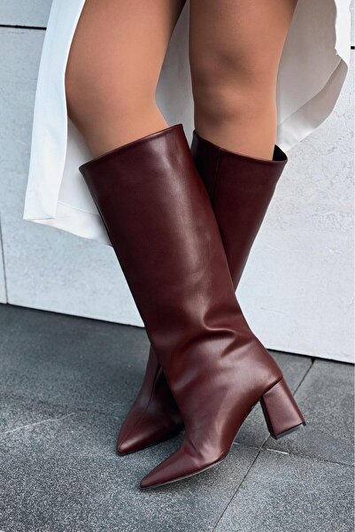 I Love Shoes Jarlene Kadın Topuklu Çizme Bordo Mat Deri