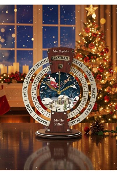 SHELİFE Mutlu Yıllar - Yılbaşı - Yeni Yıl - Merry Christmas Temalı Sonsuz Maya Takvimli Masa Saati