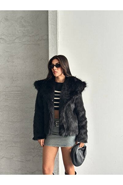 modazoom Yumuşak Dokunuşlu Oversize Premium Kürk Peluş Mont