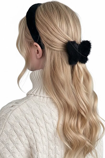 CAŞ DEKORASYON Black Color Butterfly Plush Latch Buckle and Crown Set