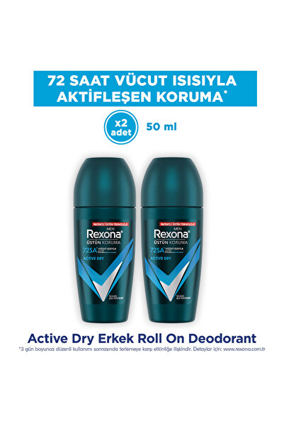 Rexona Üstün Koruma Erkek Roll On Deodorant Active Dry 72 Saat Kesintisiz Koruma 50 ml x2