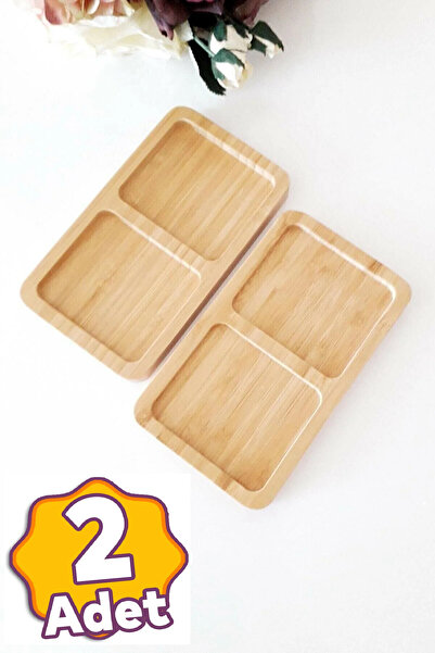 ZUZU MADE 2 Adet Bambu 2 Bölmeli Çerezlik / Sunumluk / Yağdanlık Şişe Standı