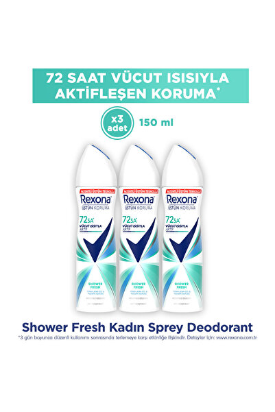 Rexona Kadın Sprey Deodorant Shower Fresh 72 Saat Kesintisiz Üstün Koruma 150 mlx3