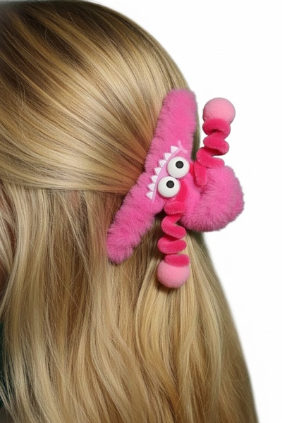 CAŞ DEKORASYON مشبك مزلاج من القطيفة على شكل وحش بلون فوشيا