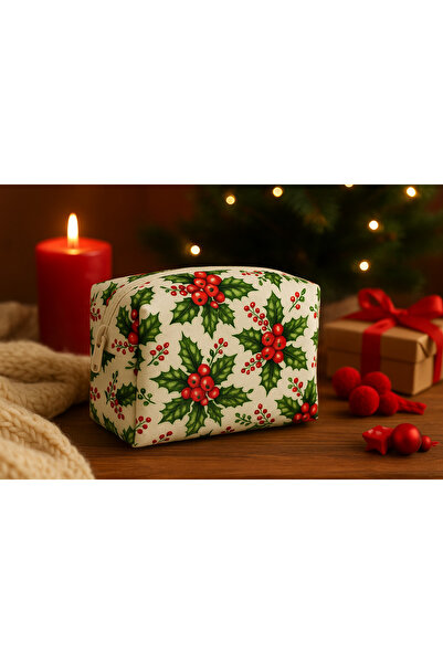 YILDIZ DİJİTAL HOME Новогодишна чантичка за грим с цифров принт Holly Berry Pattern, 18 см - star homes