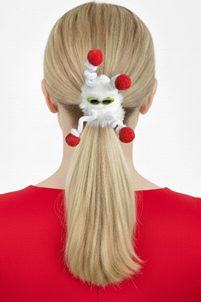 CAŞ DEKORASYON White Color Monster Figured Plush Bagel Buckle with Glasses