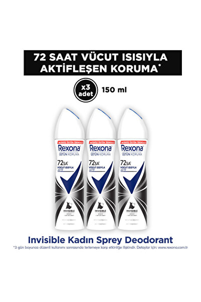 Rexona Kadın Sprey Deodorant Invisible 72 Saat Kesintisiz Koruma 150 ml x3