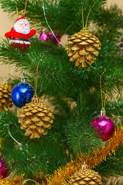 Parti dolabı 6-компонентна голяма коледна елха с декорация от борови шишарки ...