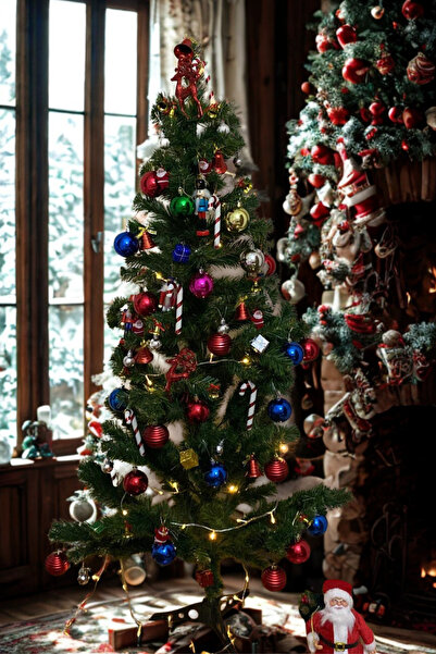 YILBAŞI SÜSÜ 150 CM Yılbaşı Ağacı Yeşil Çam Ağacı Plastik Ayaklı 1 Adet Noel ...