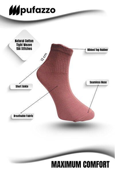 PUFAZZO Women's Short Sports Socks Set of 6 - Natural Cotton, Stitch-Free , Tennis, College, Sports Socks - Dusty Rose