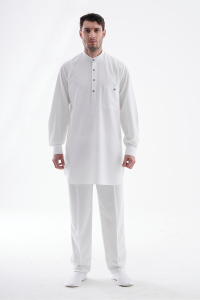 Beratnur Erkek Hac Ve Umre Kıyafeti İkili Alt Üst Afgan Takım Beyaz