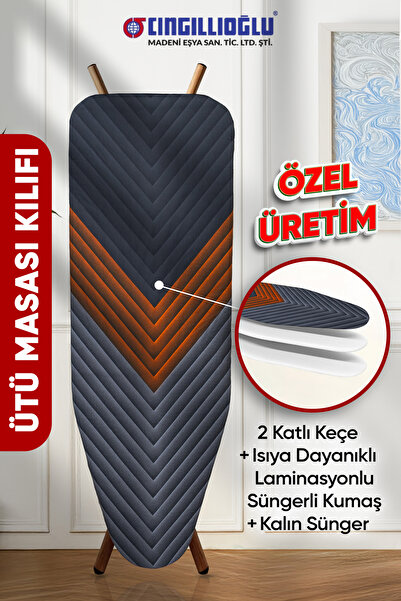 Cıngıllıoğlu Cb-102 Eskitme Motif ÇİFT KAT KEÇE+SÜNGERLİ Isıya Dayanıklı Ütü Masası Kılıfı Örtüsü Bezi