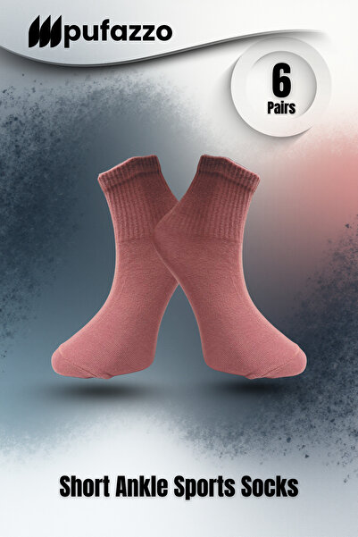 PUFAZZO Women's Short Sports Socks Set of 6 - Natural Cotton, Stitch-Free , Tennis, College, Sports Socks - Dusty Rose