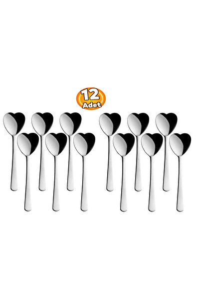 ZUZU MADE 12 Adet Kalp Şekilli Dondurma Ve Tatlı Kaşığı Paslanmaz Çelik 12 Kişilik Set