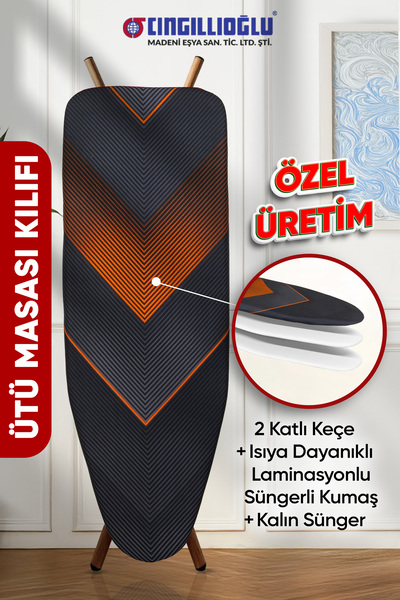 Cıngıllıoğlu Cb-105 Çoklu V Motif ÇİFT KAT KEÇE+SÜNGERLİ Isıya Dayanıklı Ütü Masası Kılıfı Örtüsü Bezi