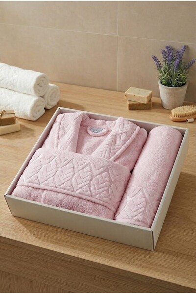 Fiesta Bornoz Seti 3 Parça Elit Pamuk Bornoz Kadife Havlu Seti