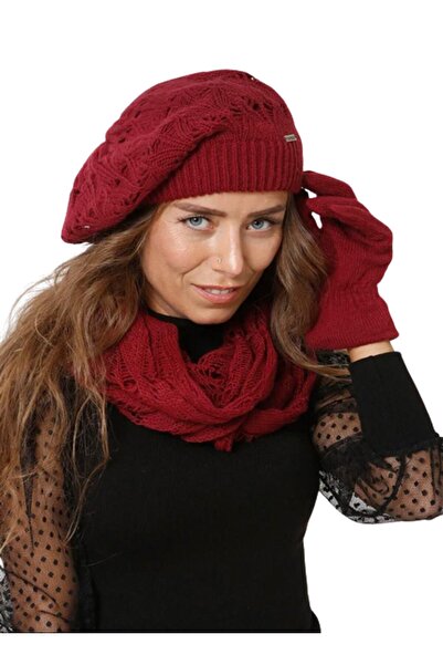 sema aksesuar Painter Beret Scarf and Glove Set - Dark Burgundy Color Set of ...