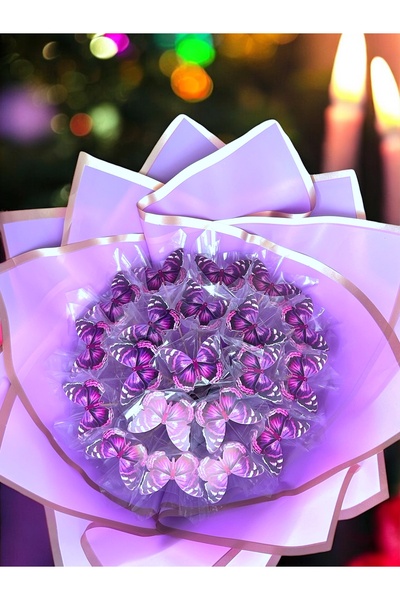 exzone Mor Led Işıklı Kelebek Buketi Yapay Çiçek Kalıcı Doğum Günü Hediyesi A...