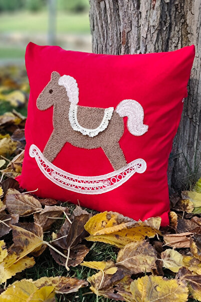 Sevim Husă pentru pernă cu broderie cu tematică de Anul Nou - Cal balansoar - 43x43 cm