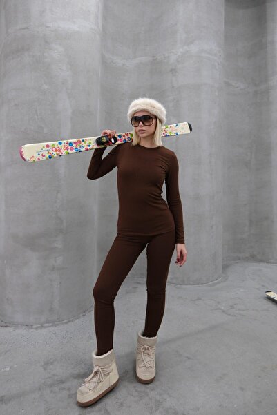 C&City Kadın Uzun Kol Bisiklet Yaka Termal Takım 405152 / 409003 Kahverengi